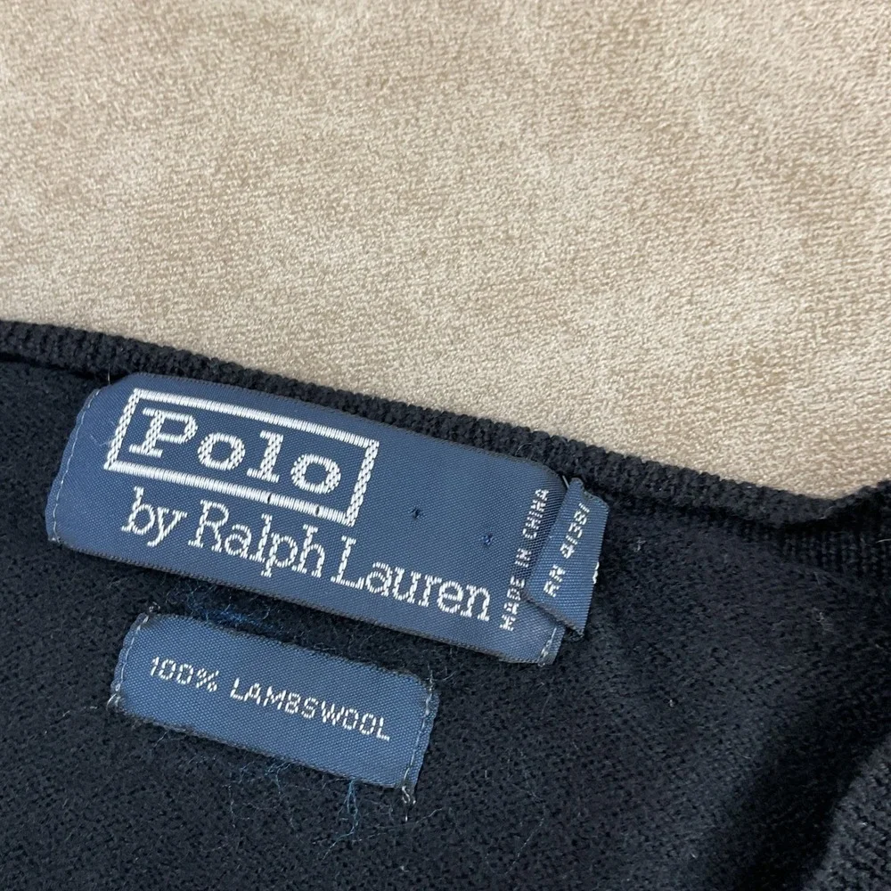 Vintage Polo Ralph Lauren Lambswool‎ V-Neck Sweater Mens XL Navy Blue Pony Knit
